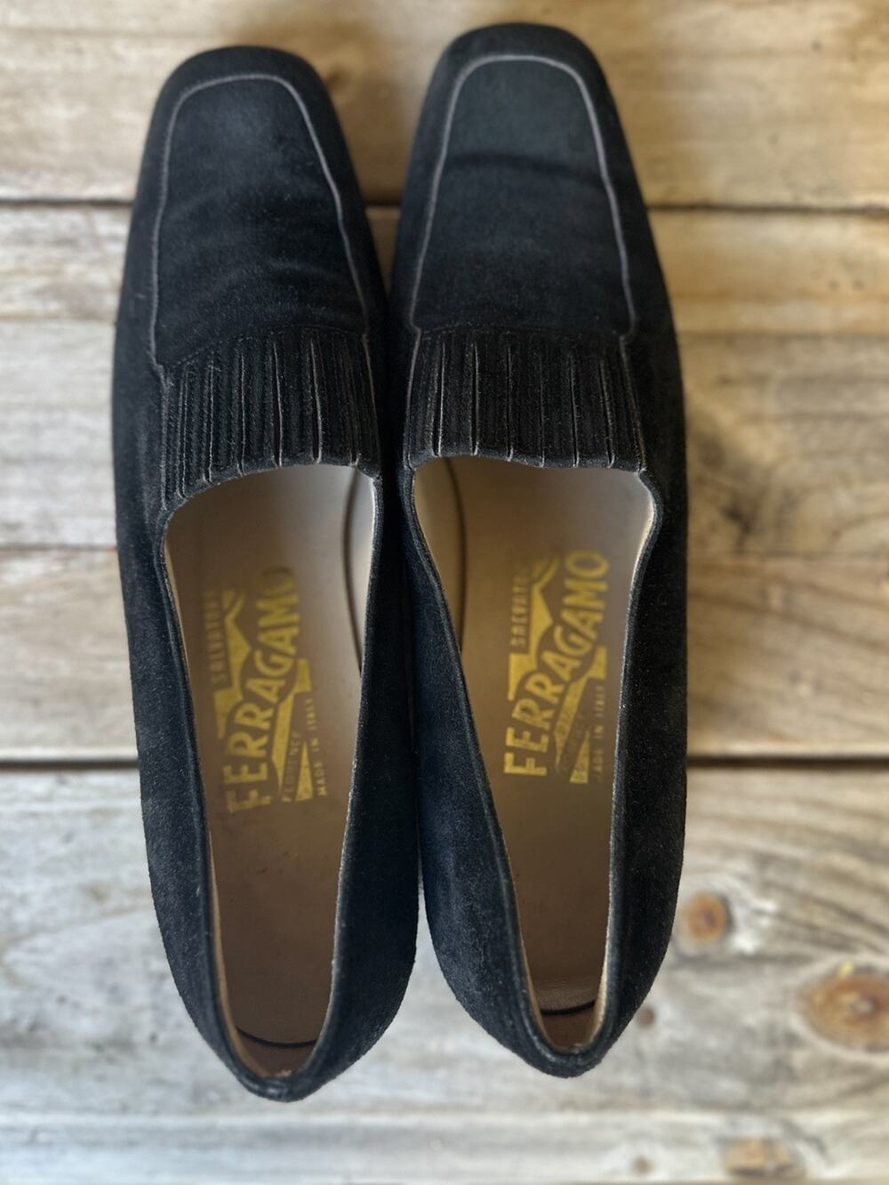 Vintage 90s Salvatore Ferragamo Black Suede Loafers Women’s Size 7